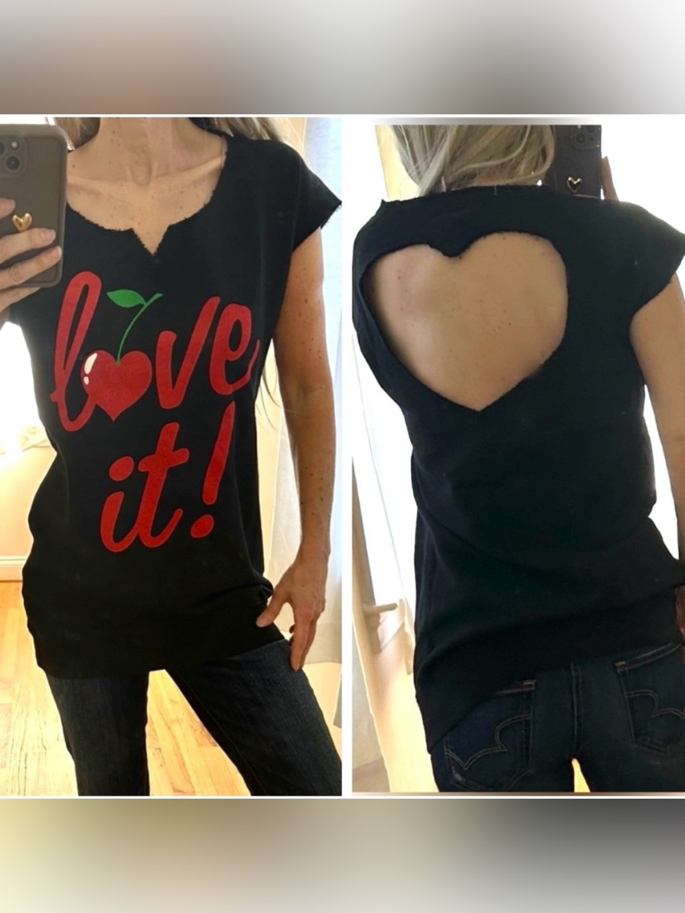 FIORUCCI ‘Love It’ Heart Cutout Back Black Cap Sleeve Sweatshirt NWT Size M